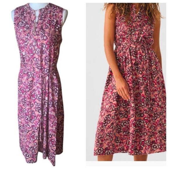 Faherty ISHA Rose Desert Bloom Floral Linen Blend Sleeveless Midi Dress Sz Small - Picture 1 of 7
